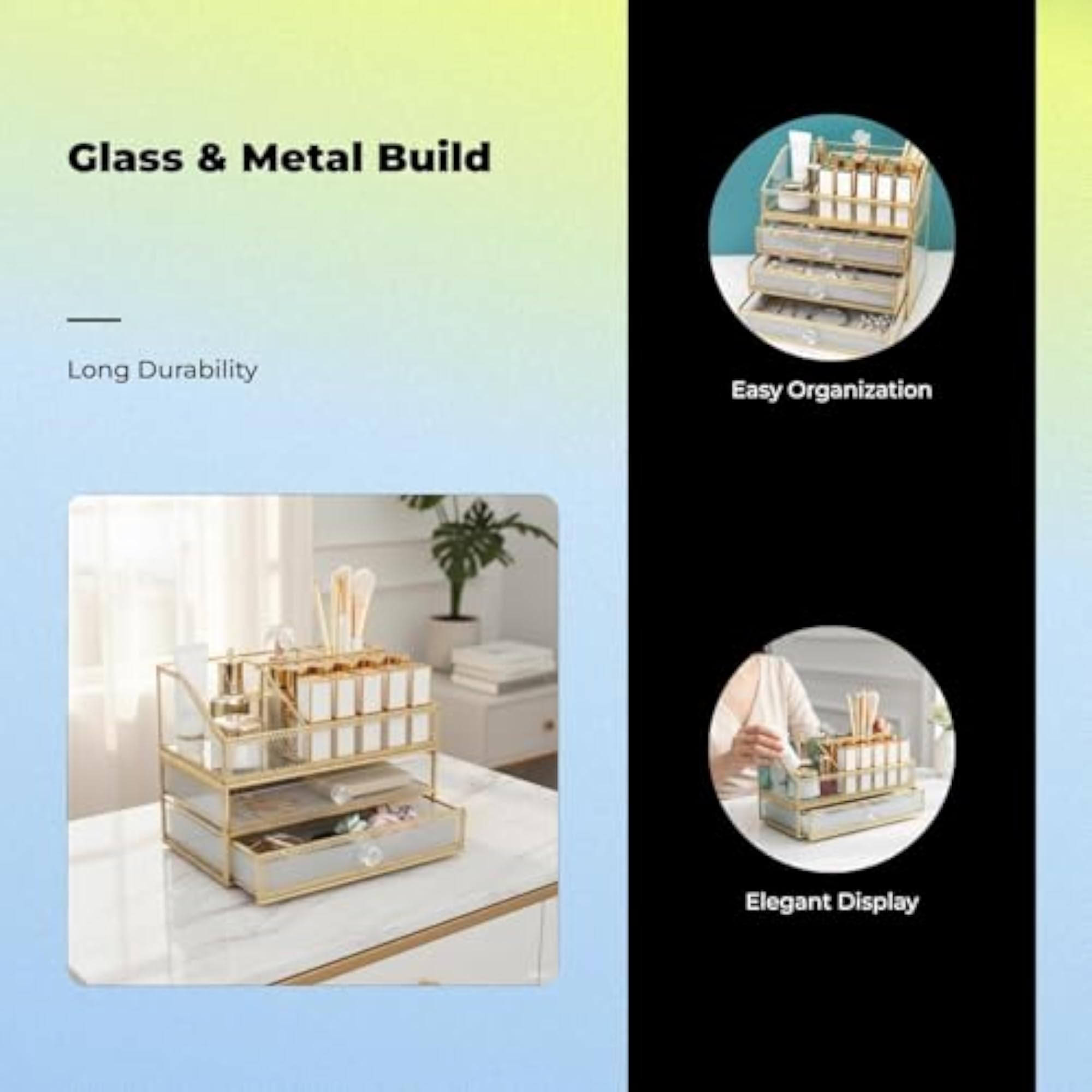 Glass Makeup Organizer for Vanity Storage