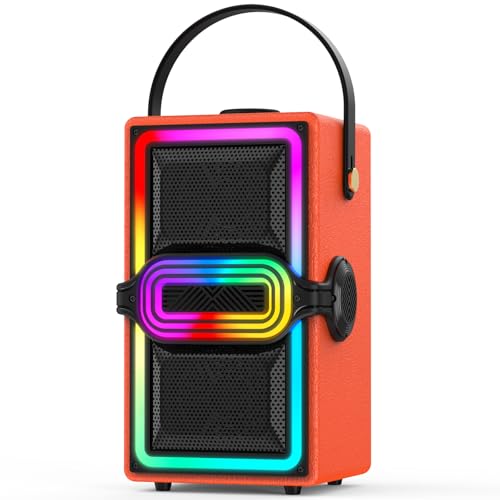 Enceinte Bluetooth 120W portable avec caisson de basses stéréo et lumière LED orange pour fête
