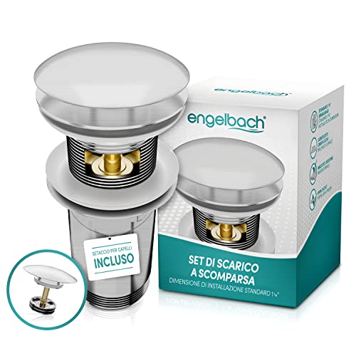 Engelbach® Piletta lavabo con troppopieno – Scarico Click Clack con 3 guarnizioni – Valvola di scarico universale per lavabi da bagno