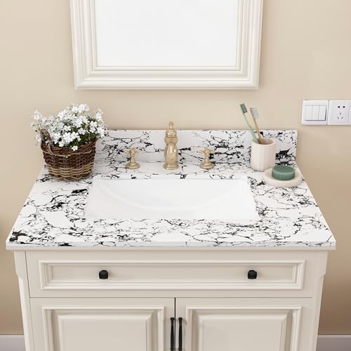Wohh 31x22 Marble Bathroom Vanity Top with Sink, Vanity Top with Sink with Pre-drilled Holes and 4