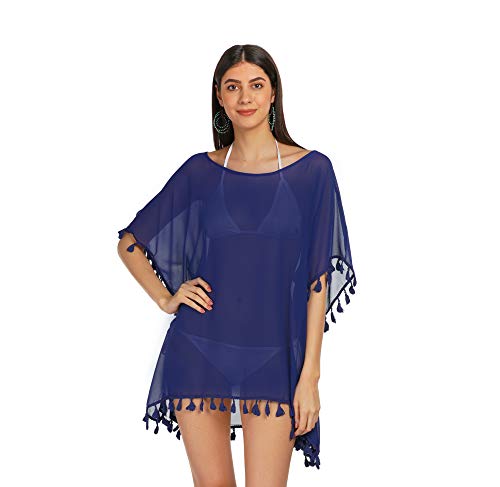 ALLEN & MATE Georgette Badeanzug Strand Badeanzug Cover Ups für Frauen - Blau - Einheitsgröße Cover