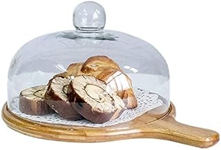 Wooden Pastry Rack with Handle Tray Dust-Proof Glass Dome Cake Dessert Tray 11/10/8/6inch Tasting Plate Party Decorative Serving Tray (Size : 8inch) (8inch)
