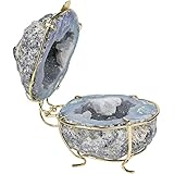 Watch Boxes Crystal Geode Irregular Ring Box,100% Natural Crystal Agate Cluster, Titanium Coated Quartz Ring Holder for Women Girls (Color : A, Size : 8x8cm)