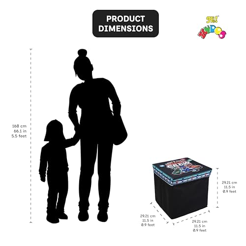 Image of Kudos Kids PJ Masks Print Foldable Storage Box | Non-Woven Fabric Toy Storage Basket | Multipurpose Clothes & Laundry Organizer with Lid (Black)