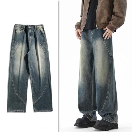 Men's Vintage Straight Baggy Jeans Washed Streetwear Loose Denim Trousers Clothing Elastic Waist Wide Leg Pants2