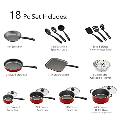 Tramontina PrimaWare 18 Pc Aluminum Nonstick Cookware Set, Red by Tramontina - Image 6