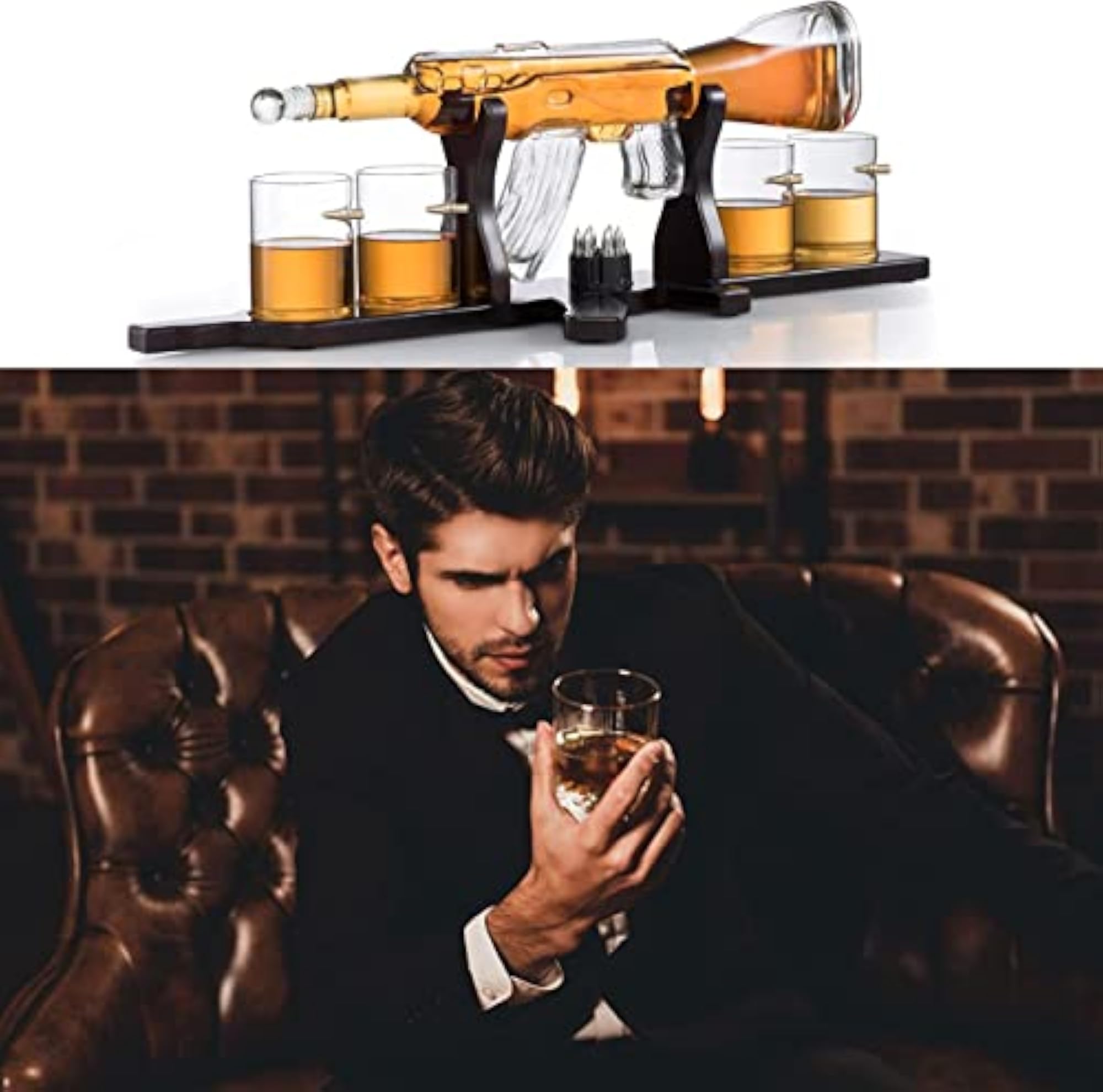 Gun Large Decanter Set with Bullet Glasses, 1000 ml