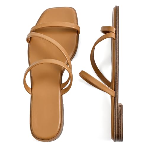 Image of LACUONE Flat Sandals Women Square Open Toe Slides