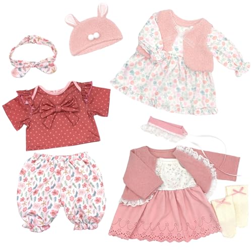 Reborn Doll Clothes for 20-22 Inch Dolls, 3 Sets 20 Inch Baby Doll Clothes Accessories 10 Pcs with Dress Coat Outfits, Headbands, Socks, Top and Pants for 20