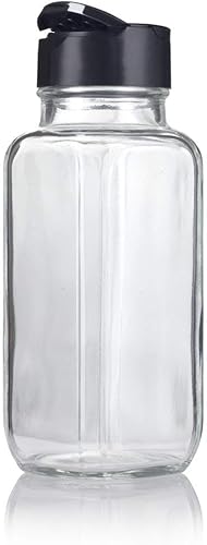 Miniatura 6 de JUVITUS Tarro de especias cuadrado de vidrio transparente de 8 onzas  8.1 fl oz con tamiz negro (paquete de 6) + etiquetas - Tapa de tamiz de dos