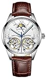 B BINGER AILANG Men's Skeleton Watches Automatic Mechanical Watch with Dual Balance Wheels (Silver White)