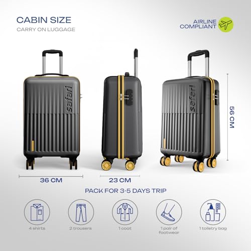 Image of Safari Astra Neo 8 Wheels 56cm Cabin Size Trolley Bag, Hard Case Polycarbonate, 360 Degree Wheeling Carry-on Luggage for Men & Women, Travel Bag, Suitcase for Travel, Trolley Bags for Travel, Black