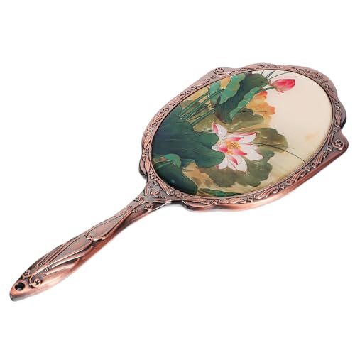 FOYTOKI Vintage Makeup Mirror Handheld Vanity Mirror Metal Handle for Travel and Daily Use