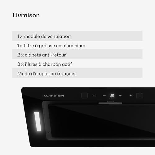 Hotte Aspirante Encastrable Klarstein Hektor 52 cm Débit dAir 466 m³h Éclairage LED - vue 8
