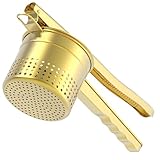 GloTika Large 15oz Potato Ricer Masher, Heavy Duty Stainless Steel Potato Masher with Ergonomic Handle, Masher and Ricer Kitchen Tool for Mashed Potatoes, Noodle Maker, Gold