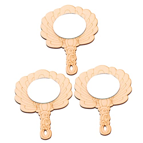 BRIGHTFUFU 3Pcs Wooden Mirror DIY Craft Unfinished Handheld Mirror for Safe Material for Creative Painting and Decoration Activities