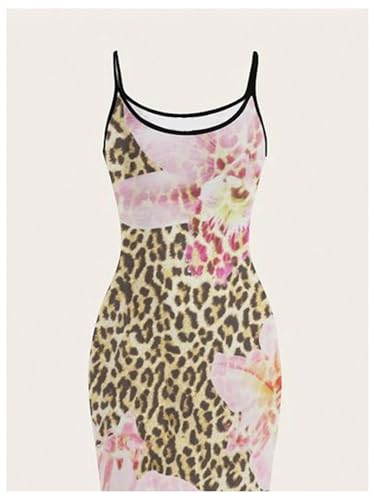 Image of Floerns Women's Flower Print Spaghetti Strap Cami Midi Dress Boho Pencil Dress