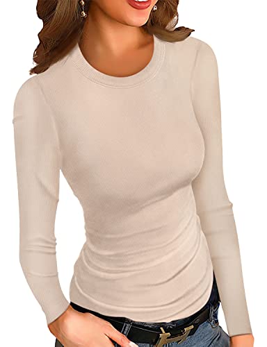 HWOKEFEIYU Womens Casual Scoop Neck Ribbed Sweatshirts Sexy