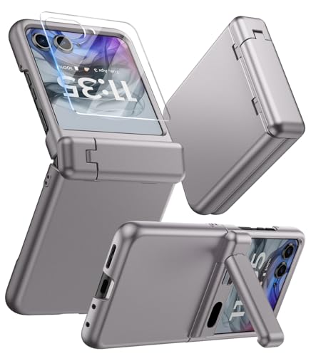 MAKAVO for Motorola Razr 2024/2025 Case with Stand, Built-in Outer Screen Protector & Hinge Protection, Slim Fit Hard Full Body Shockproof Phone Cover for Moto Razr 2024/2025, Gray
