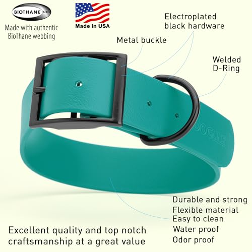 Image of Dogline Biothane Waterproof Dog Collar Strong Coated Nylon Webbing with Black Hardware Odor- Proof for Easy Care Easy to Clean High Performance Fits Small Medium or Large Dogs, Blue Aqua