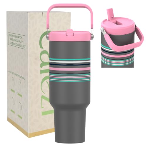 Image of 40 oz Tumbler with Handle Flip Straw, Vacuum Insulated Tumblers with Flip Straw and Top Handle, Reusable Insulated Cup for Home, Outdoors, Leakproof, Fits in Cup Holder, Cold for 30 Hours