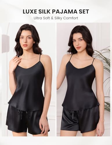 Image of THXSILK Silk Women's Pajama 2 Piece Set 6A+ Grade 100% Mulberry Silk Nightgown Soft Luxury V Neck Cami Shorts Sets Sleepwear