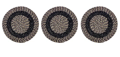 Image of Cotton Round Doormat for Entrance|Handmade Cotton Doormat | Quick Dry, Washable Door Mat for Home, Bathroom & Bedroom - 16 Inch Small (Coffee-3p)