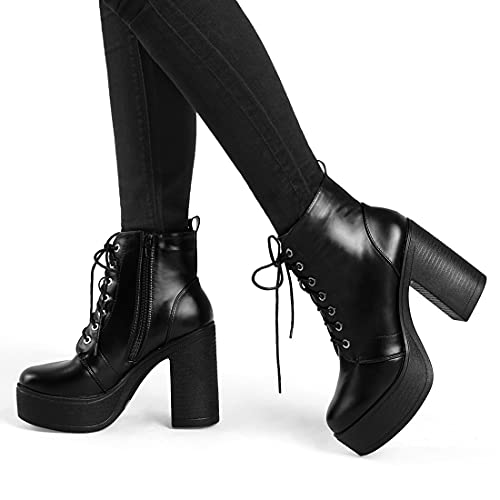 Allegra K Women's Platform Chunky High Heel Lace Up Combat Boots2