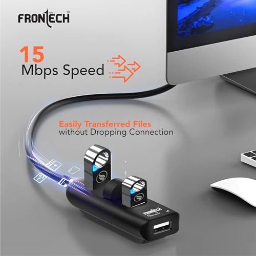 Image of Frontech USB Hub with 4 Port | Switches & LED Indicators | Extra Power Support|480 Mbps Speed - Each Port|Fuse Protection for PC, USB Flash Drives (NC-0056)