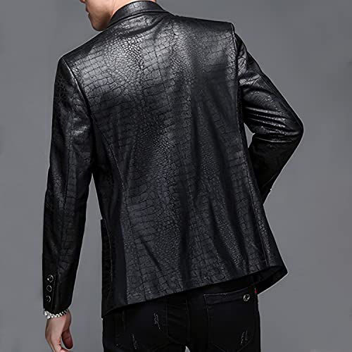 Men’s Crocodile Skin Pattern Genuine Sheepskin Faux Leather Casual Dress Suit Black Blazer Coat2