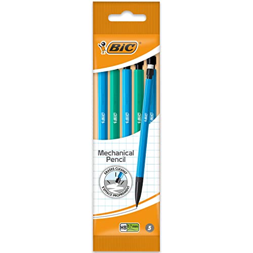 BiC Matite meccaniche con gomma - punta HB 0, 7 mm - Confezione da 5