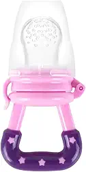 Mordedor Alimentador de Frutas para Bebê, Silicone com Tampa Protetora, Rosa e Azul, Design Estrelado (Rosa)