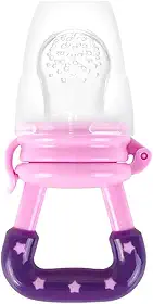 Mordedor Alimentador de Frutas para Bebê, Silicone com Tampa Protetora, Rosa e Azul, Design Estrelado (Rosa)