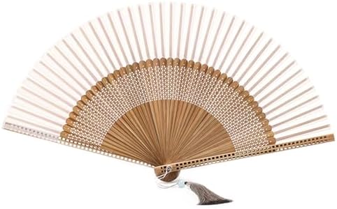 Hand Fan for Vintage Japanese Bamboo Silk Elegant for Dance Music Festival Wedding Church Decoration Party (Apricot,Medium) image 5