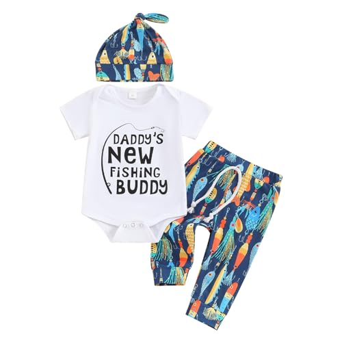 Image of Youweixiong Newborn Baby Boy Girl Summer Clothes Short Sleeve Funny Letters Romper Top Fish Pants Hat 3Pcs Coming Home Outfit