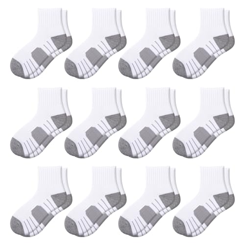 Image of Comfoex 12 Pairs Boys Socks kids Cushioned Sport Short Quarter Athletic Sock For Little Big Kids 6-8 8-10 years