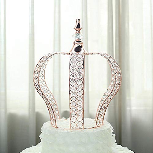 Balsacircle 16-Inch Tall Rose Gold Crystal Beaded Metal Crown Cake Topper Birthday Party Wedding Reception Decorations Centerpieces #TOP2