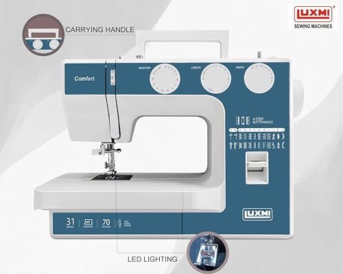 Image of Luxmi Comfort Automatic Zig-Zag Electric Sewing Machine || 23 Built-In-Stitches || 31 Stitch Function (2 colour options) with complementary Video Lessons (Blue)