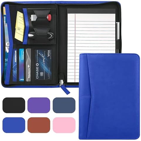 Gorbado Small Portfolio Organizer, A5 Zippered Business Portfolio, Junior Padfolio Folder Binder for Women & Men, 5 x 8 Writing Pad Included, Royal Blue Cover