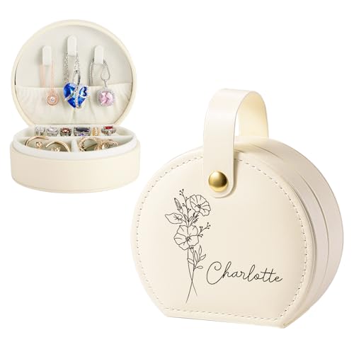 Personalized Jewelry Box Custom Jewelry Box Travel Jewelry Case with Flower & Name Bridesmaid Gifts, Wedding Birthday Mom Wife Girls