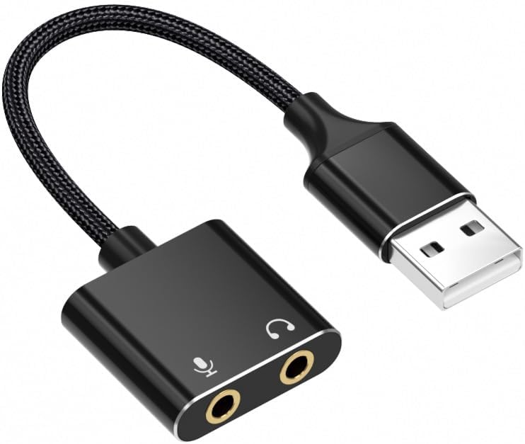 USB Sound Card USB to 3.5mm Jack Audio Adapter USB External Stereo Sound Adapter Splitter Converter for Windows and Mac, Linux, Laptop, PC, Compatible with PS4, Headset, Plug & Play