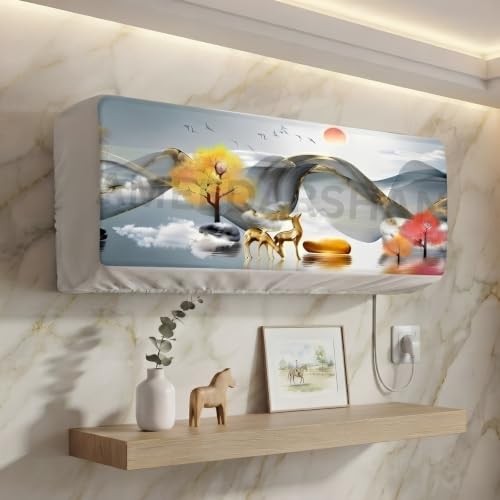 Image of Polyester AC Cover 1.5 Ton Golden Sunset | Printed, Air Conditioning Dust Cover, Folding Designer, Indoor Split AC, 97X 31X 21 CM