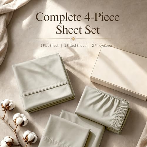 Image of MEISHANG 1000 Thread Count Cotton Sheets Queen Size - 100% Egyptian Cotton, Sateen Weave, Ultra Soft & Breathable Sateen, 16 inch Deep Pockets - 4 Piece (Queen, Khaki)