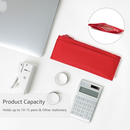 Image of Pencil Pouch for Teens School Office Supplies Pencil Case Cosmetic Bag Zipper (Red)