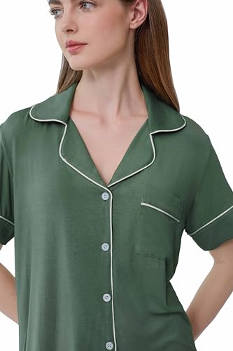 Image of Joyaria Women's Cooling Bamboo Viscose Pajamas Shorts Set Button Front | Moisture Wicking, Cool & Lightweight, Breathable PJs for Night Sweats