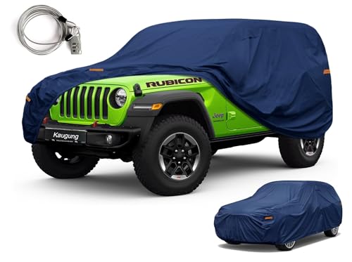 Image of Kaugung Custom Fit Car Cover for Jeep Wrangler 2 Door 2Dr CJ YJ JK JL, Heavy Duty Waterproof All Weather Outdoor Protection, Breathable Full Exterior Cover with Vent, Rain Sun Snow UV Proof