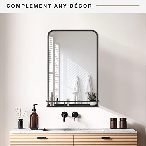 Mcs Multifunction Large Wall Mirror With Shelf, Minimalist Decor Metal Rectangle Mirror With Rounded Corners For Entryway, Bedroom, Or Bathroom, 24X36 Inch, Black #TOP1