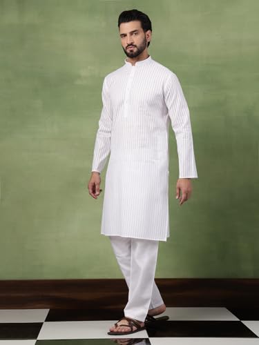 Image of SOJANYA (Since 1958 Men's Pure Cotton Striped Kurta With White Pyjama