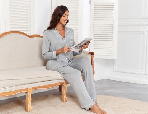 Image of Veseacky Women's Ribbed Knit Pajamas Set 2 Piece Warm Soft Loungewear Sleepwear Pjs S-XXL