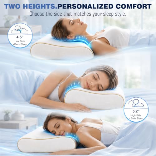 Image of jiaao Ergonomic Cervical Neck Pillow,Adaptive Back and Side Sleeper Pillow | Hybrid Memory Foam Pillows with Silicone Core,Airflow Cooling Contour Pillow for Neck Support,Dual Heights,King Size